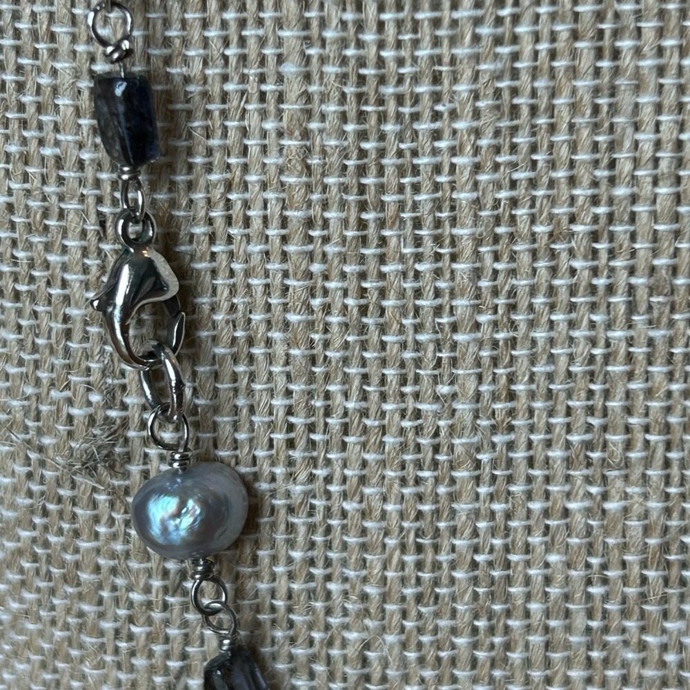 Vintage Silpada Blue Stone and Pearl with Sterling Silver Link 16” Necklace - Picture 4 of 5